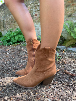 Camel Faux Suede Shorter Cowboy Boots