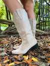 Beige Calf Length Suede Effect Cowboy Boots
