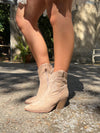 Dark Beige Faux Suede Ankle Cowboy Boots