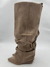 Dark Beige Faux Suede Fold Over Knee High Slouch Boot