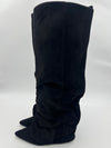 Black Faux Suede Fold Over Knee High Slouch Boot
