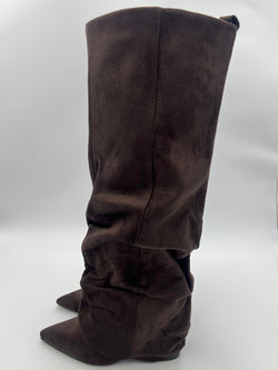 Chocolate Faux Suede Fold Over Knee High Slouch Boot
