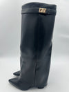 Black Faux Leather Fold Over Boot With Gold Buckle