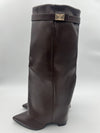 Chocolate Faux Leather Fold Over Boot With Gold Buckle