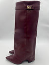 Burgundy Faux Leather Fold Over Boot With Gold Buckle
