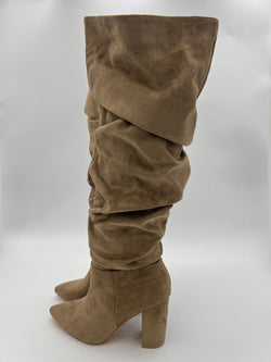 Dark Beige Ruched Knee High Boot