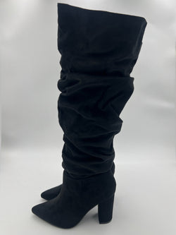 Black Ruched Knee High Boot