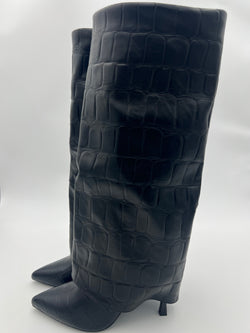 Black Crocodile Fold Over Boot