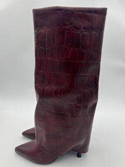 Burgundy Crocodile Fold Over Boot
