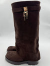Chocolate Faux Suede Fold Over Chunky Sole Lock Boot