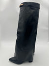 Black Faux Leather Gold Bar Detail Fold Over Boot