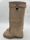 Dark Beige Faux Suede Fold Over Chunky Sole Lock Boot