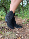 Black Suede Effect Studded Ankle Cowboy Boots