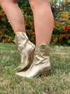 Gold Faux Leather Ankle Cowboy Boots