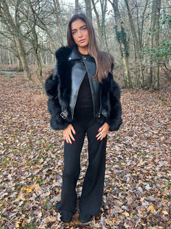 Black Luxury Fur Biker Style Jacket