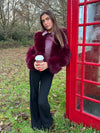 Burgundy Luxury Fur Biker Style Jacket