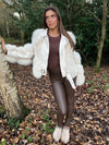 Beige Luxury Fur Biker Style Jacket