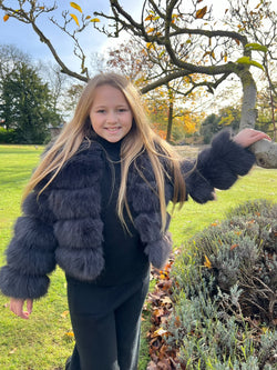Charcoal Childrens Faux Fur Coat