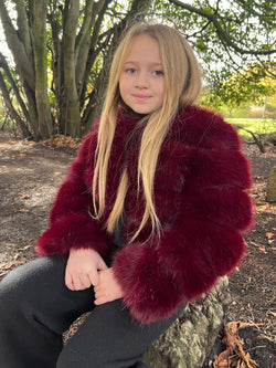 Burgundy Childrens Faux Fur Coat
