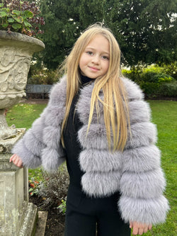 Light Grey Childrens Faux Fur Coat