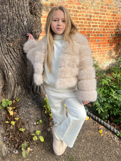 Light Beige Childrens Faux Fur Coat