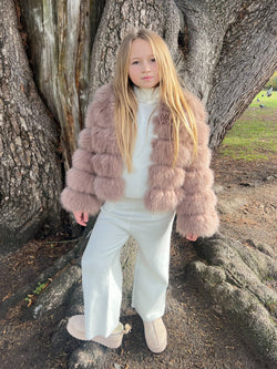 Taupe Childrens Faux Fur Coat
