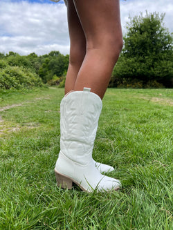 White Faux Leather Cowboy Boots