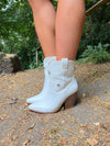 White Faux Leather Star Detail Ankle Cowboy Boots