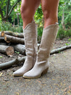 Beige Suede Effect Longer Length Cowboy Boots