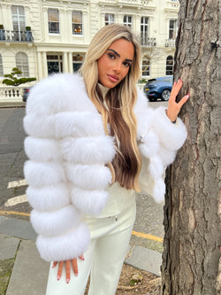 White Luxury Fur 5 Row Long Sleeve Jacket