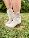 Beige Faux Suede Ankle Cowboy Boots