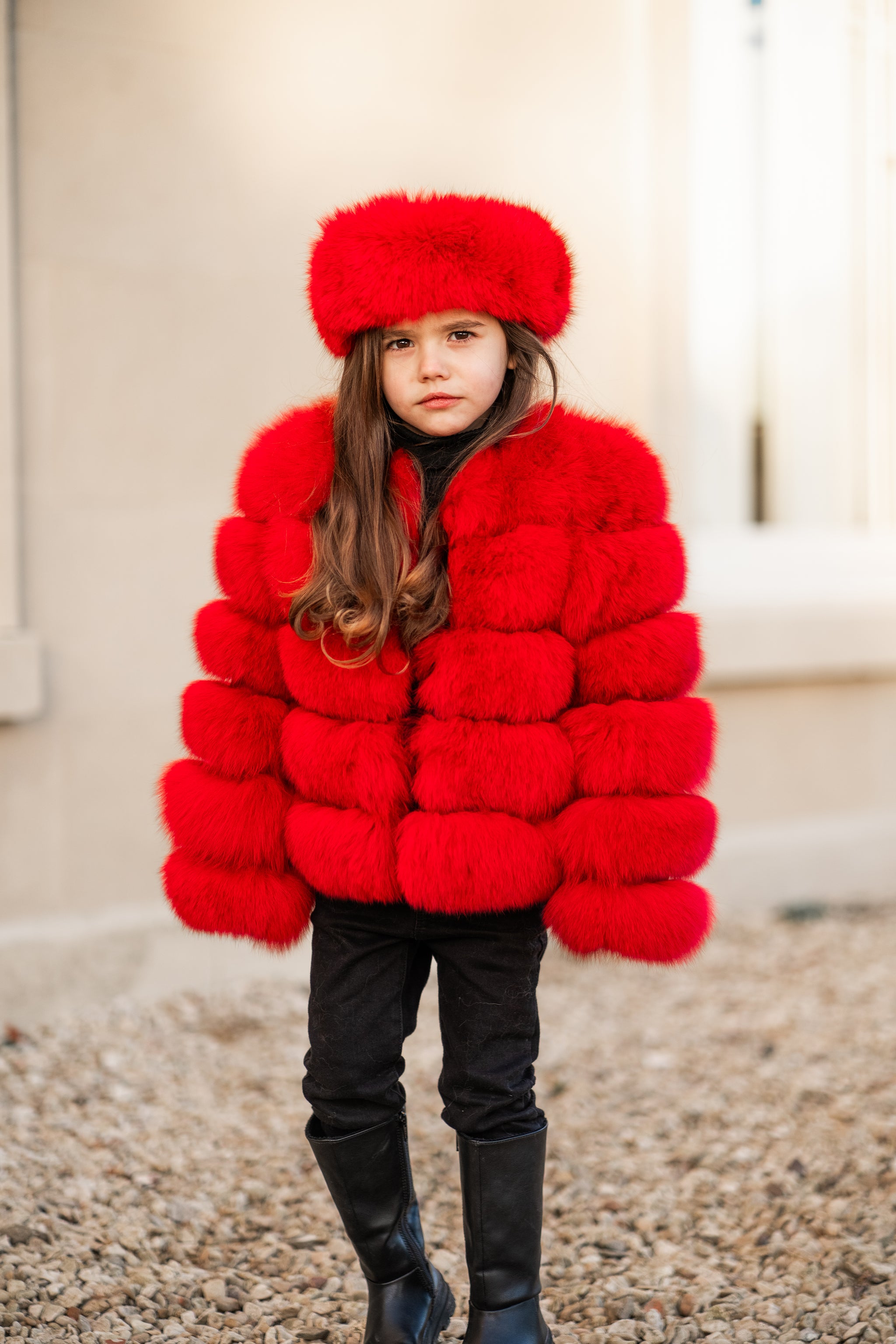 Childrens Red Luxury Fur Coat - Main Image