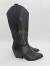 Black Faux Leather Embroidered Cowboy Boots - H&L