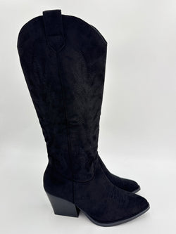 Black Suede Effect Cowboy Boots - H&L