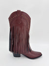 Burgundy Fringe Faux Leather Cowboy Boots - H&L