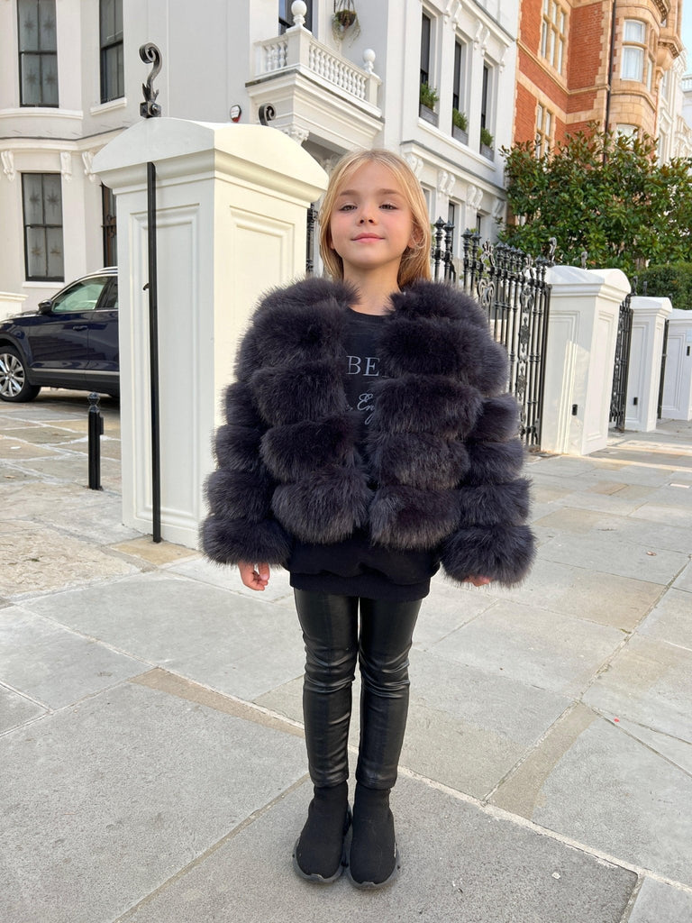 Charcoal Kids Faux Fur Coat - H&L