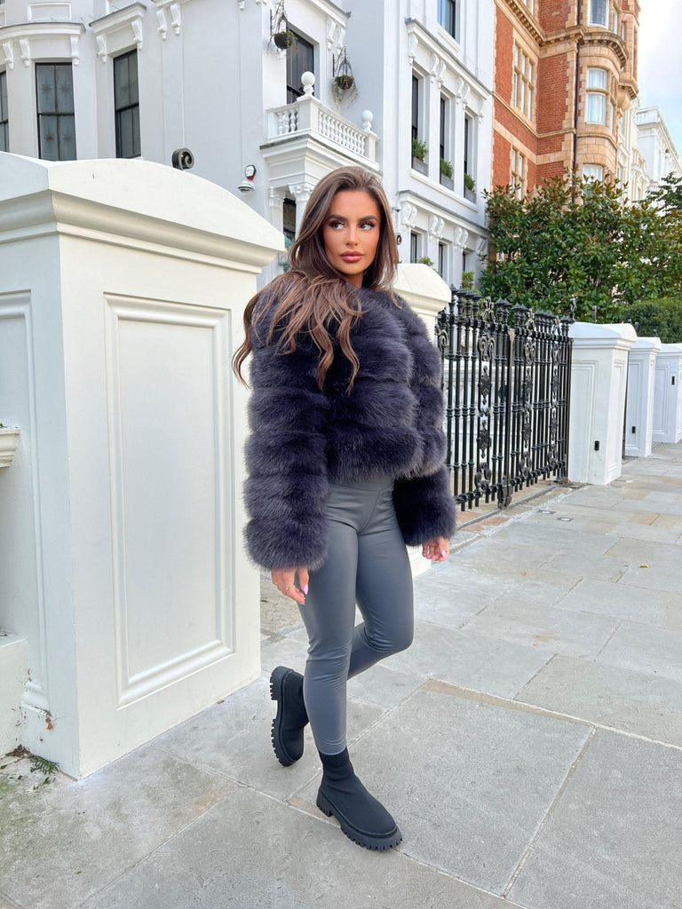 Charcoal Premium Faux Fur Jacket - H&L