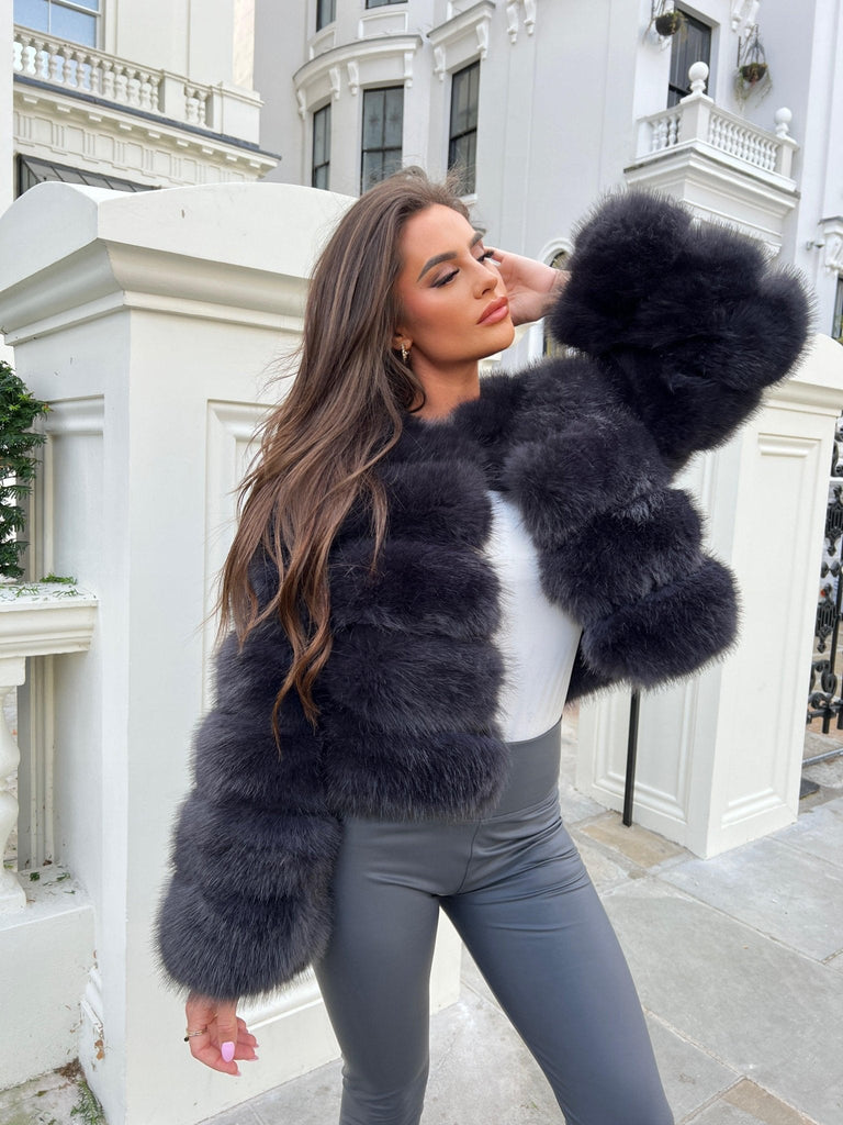 Charcoal Premium Faux Fur Jacket - H&L