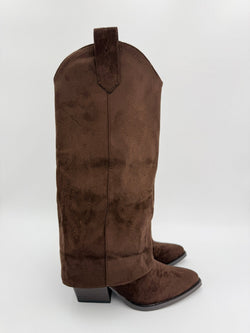 Chocolate Brown Fold Over Cowboy Boots - H&L
