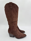 Chocolate Brown Suede Effect Cowboy Boots - H&L