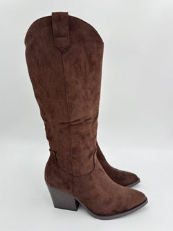 Chocolate Brown Suede Effect Cowboy Boots - H&L