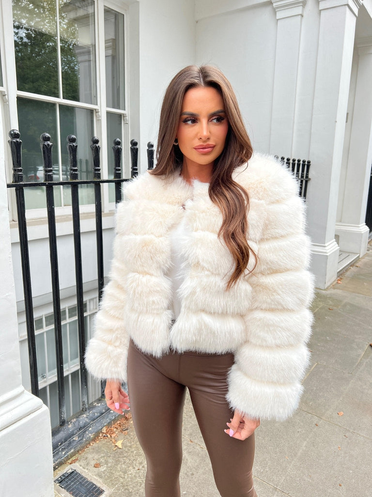Cream Premium Faux Fur Jacket - H&L 