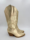 Gold Faux Leather Embroidered Cowboy Boots - H&L