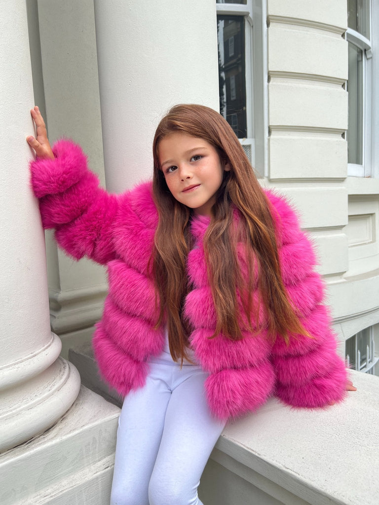 Hot Pink Kids Faux Fur Coat - H&L
