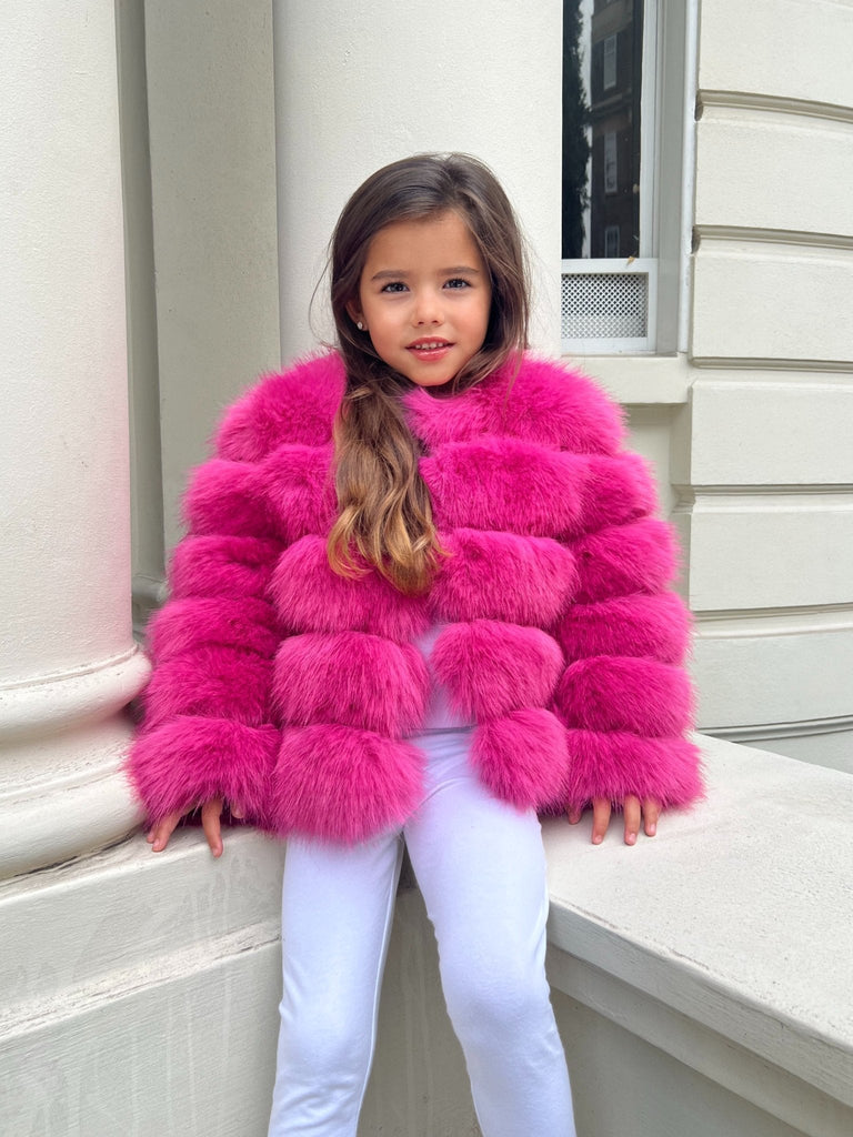 Hot Pink Kids Faux Fur Coat - H&L