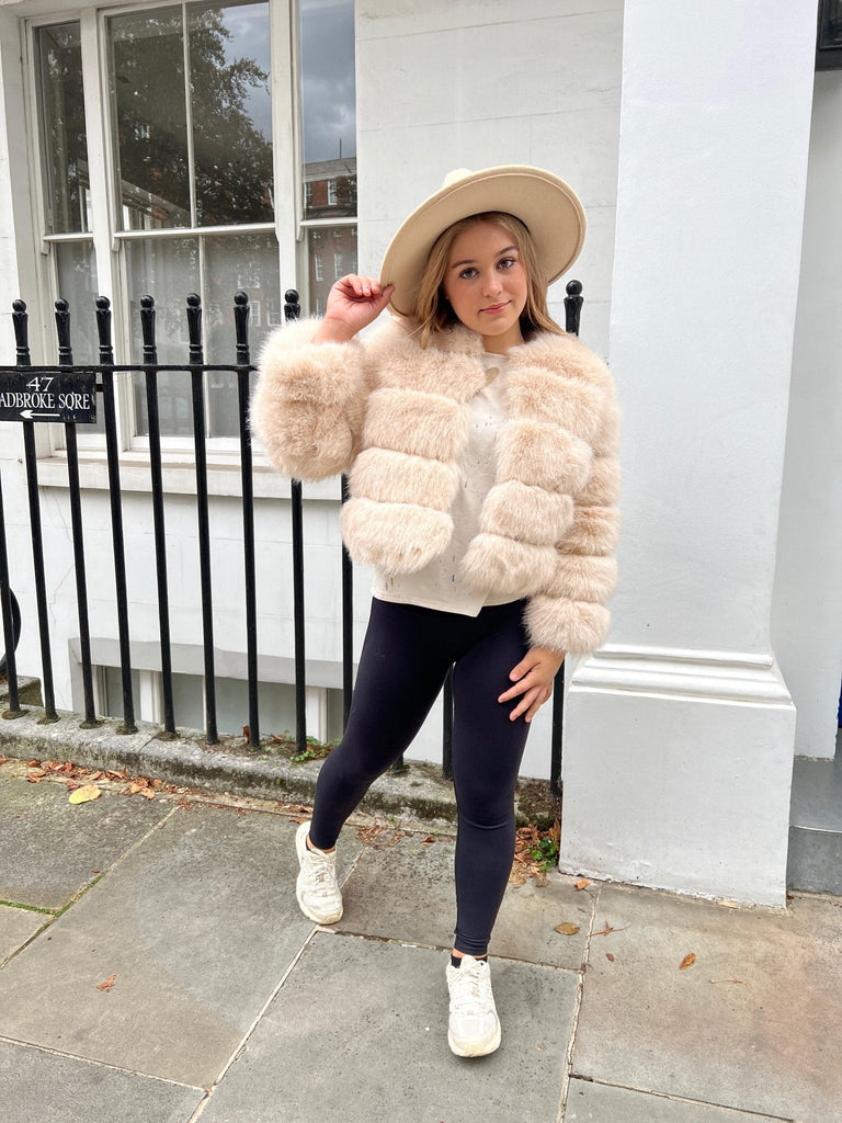 Light Beige Kids Faux Fur Coat - H&L