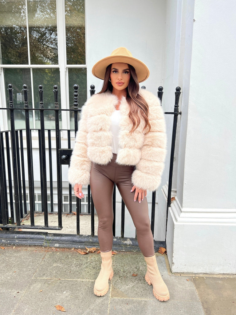 Light Beige Premium Faux Fur Jacket - H&L