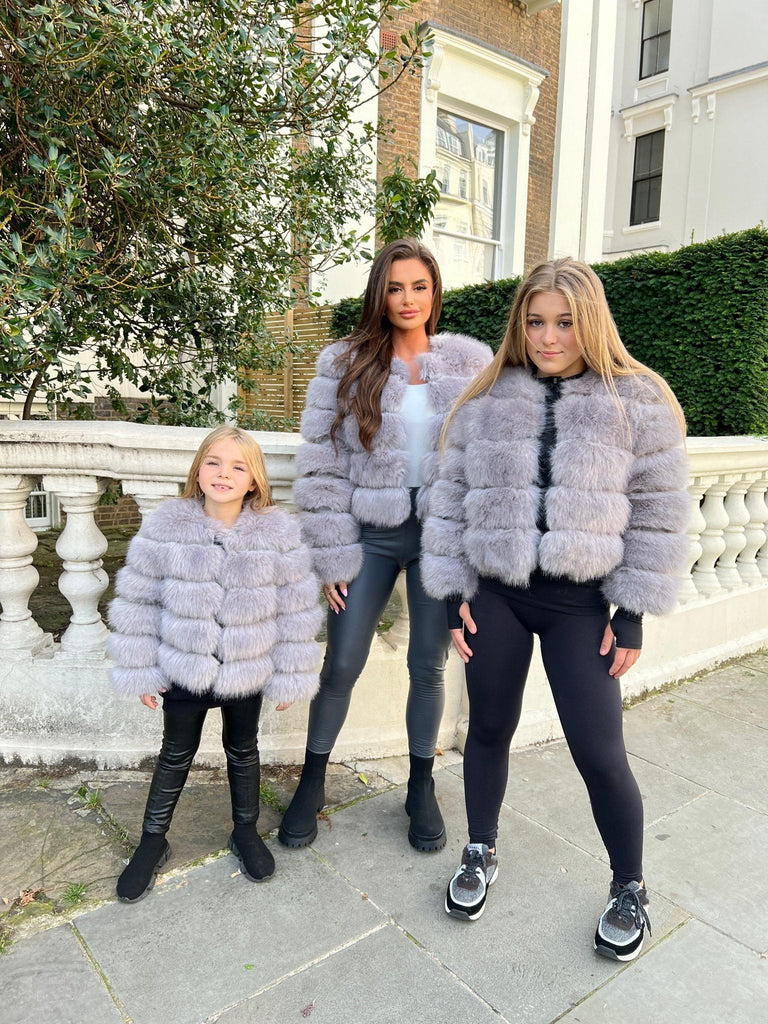 Light Grey Kids Faux Fur Coat - H&L