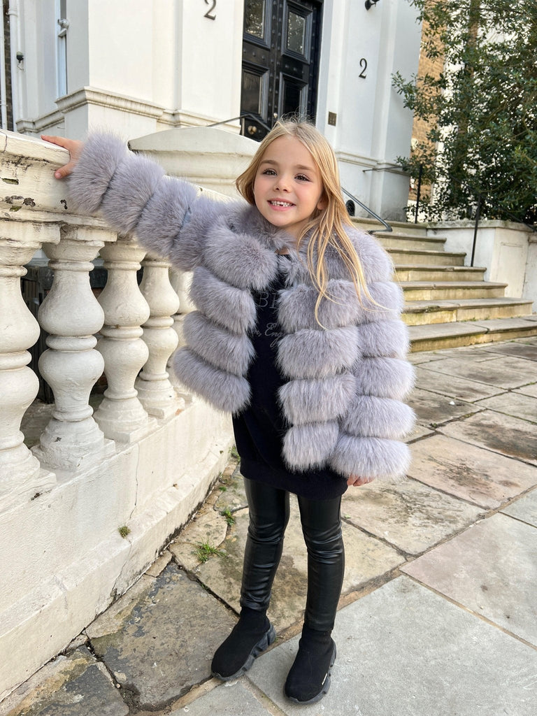 Light Grey Kids Faux Fur Coat - H&L