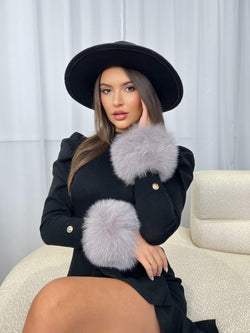 Light Grey Snap Band Luxury Fur Cuffs - H&L